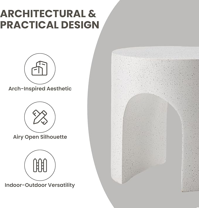 COSIEST White Outdoor Side Table, 15.7" Modern Concrete End Table with Arched Open for Patio - Photo 6
