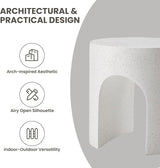 COSIEST White Outdoor Side Table, 15.7" Modern Concrete End Table with Arched Open for Patio - Photo 6