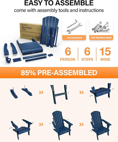 Adirondack Chair Outdoor Patio Backyard: Plastic HDPE Material with Folding - Weatherproof and UV Resistant - Ergonomic Design is Very Suitable for Family Members to Relax and Rest