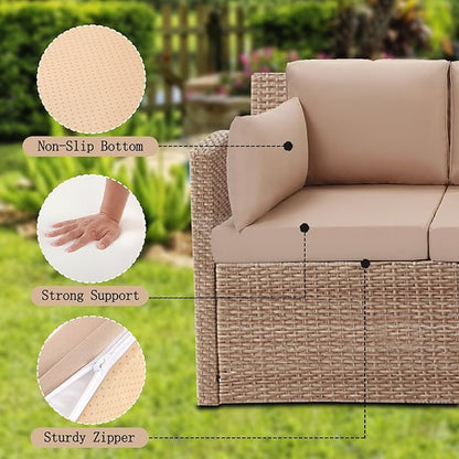 8Pcs Outdoor Sectional Cushions, Replacement Cushions Wicker Rattan Sofa Patio Conversation Set, Waterproof, UV/Zipper, Beige