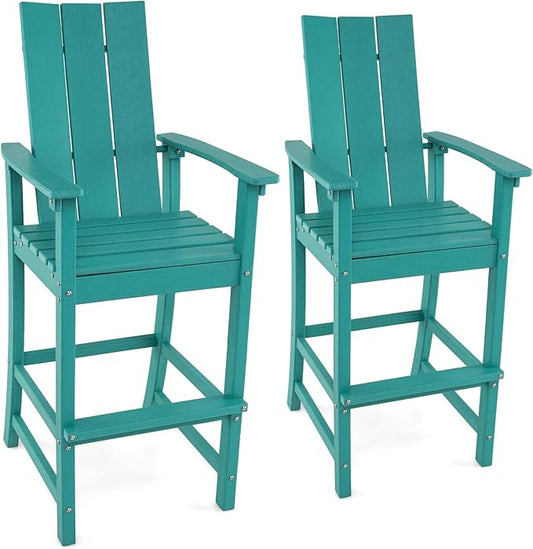 Giantex 52” Tall Adirondack Chair Set of 2, HDPE Outdoor Bar Stool with Ergonomic Backrest, Armrests, Footrest, Fire Pit Chair, All Weather Patio Bistro Chair for Garden, Lawn Chair (Turquoise)