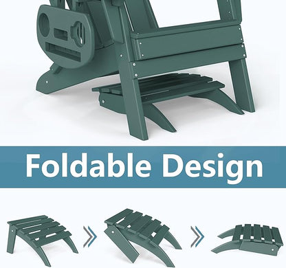 Adirondack Ottoman, Folding Adirondack Ottoman for Adirondack Chair, HDPE All Weather Outdoor Footstool for Patio, Backyard, Porch, Garden, Dark Green