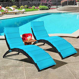 COSTWAY 2PCS Folding Rattan Lounge Chair Outdoor, Patio Wicker Chaise Lounge with Soft Cushion, Ergonomic Support Shaped - Photo 1