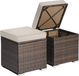 RELAX4LIFE Wicker Outdoor Storage Ottoman, 2-Piece Rattan Footstool w/Removable Cushion - Photo 1