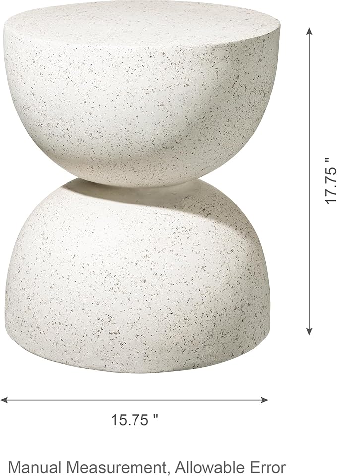 Glitzhome Outdoor Side Tables Set of 2, Heavy Duty Patio Sturdy Faux Terrazzo Decorative Garden Stool Planter Stand for Indoor Covered Outdoor, 17.75" H, White