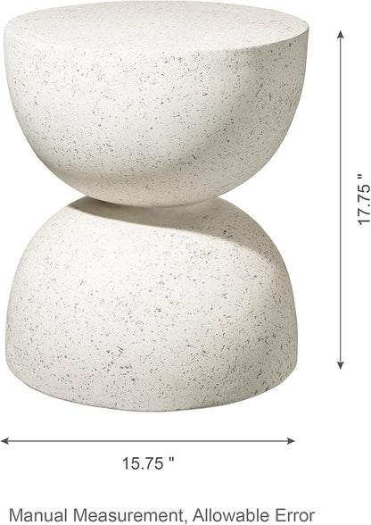 Glitzhome Outdoor Side Tables Set of 2, Heavy Duty Patio Sturdy Faux Terrazzo Decorative Garden Stool Planter Stand for Indoor Covered Outdoor, 17.75" H, White
