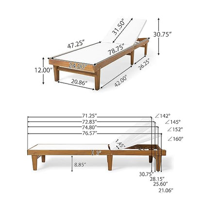 Christopher Knight Home Shiny Outdoor Wood Chaise Lounge (Set of 2), Teak Finish/White Mesh