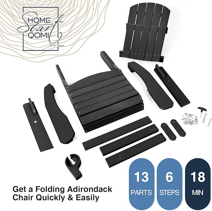 Folding Adirondack Chairs Set of 4, All Weather Resistant Plastic Chairs with Cup Holder, Fold or Unfold Easily in 1 Second, Outdoor Chairs for Patio, Garden, Backyard Deck, Lawn Fire Pit(Black)