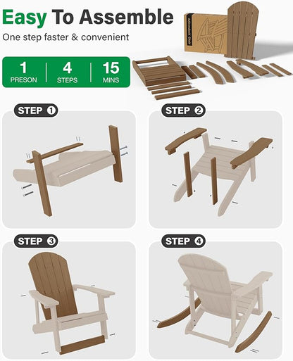 YEFU Outdoor Rocking Chair Set of 4,Adirondack Rocking Chair,Patio Rocker Chair with Wide Back,Oversized Rocker Chair Look Like Real Wood, for Lawn, Porch, Backyard, Indoor and Garden(Teak)