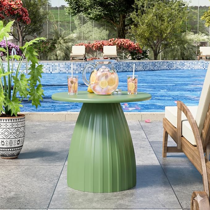 Round Small Patio Side Table Set of 2, Patio Accent End Table, Metal Steel Outdoor Side Table, for Garden, Pool, Yard, Balcony, Living Room, Deck, Weather Resistant, No Assembly
