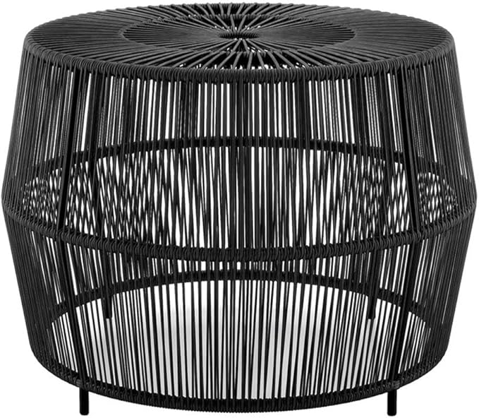 Round Outdoor Coffee Table, 21.7" W x 15.8" H, PE Wicker Rattan, Black Finish, Metal Frame, Lightweight Coastal Style - Photo 5