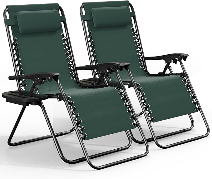 Nestl Zero Gravity Chairs Set of 2, Patio Lounge Chair Outdoor with Pillows & Cup Holder Trays - Photo 1