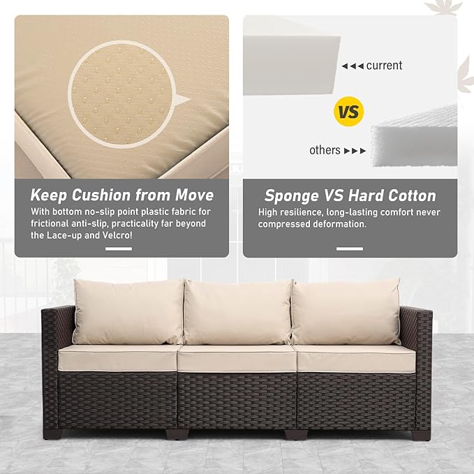 Valita Patio Furniture 3-seat Sofa Brown Wicker Outdoor Furniture Outdoor Couch Deep Seat High Backrest Waterproof - Photo 3