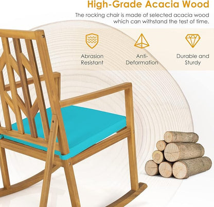 RELAX4LIFE Wooden Rocking Chair Outdoor - Oversized Patio Rocker w/High Backrest, Long Armrest, Removable Soft Cushion, Porch Rocking Chair for Backyard, Garden, Patio Rocking Chair (1, Turquoise)
