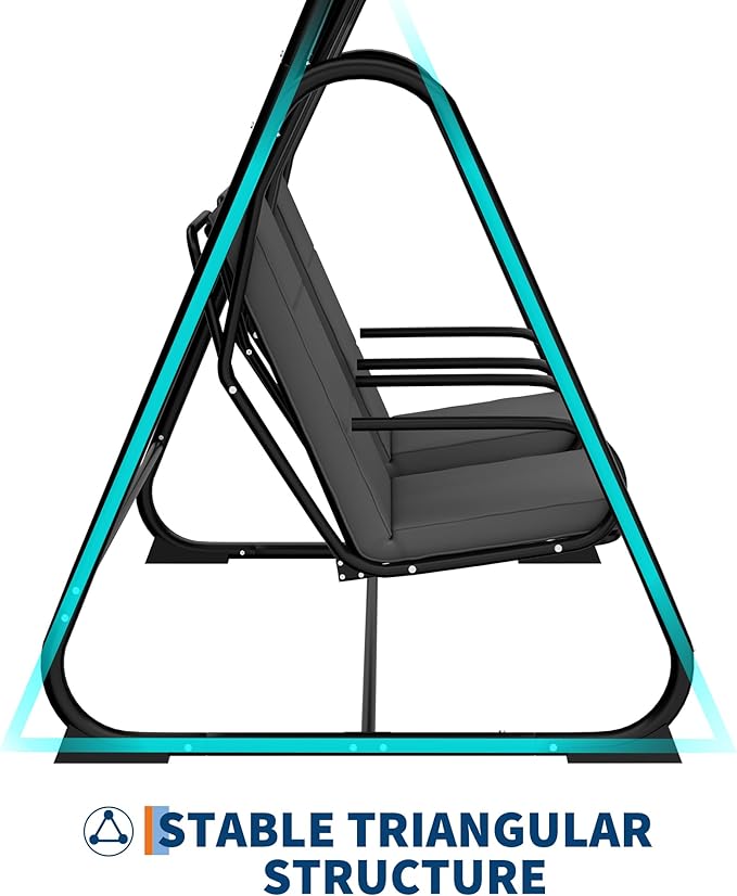 2-Person Patio Porch Swing Chair, Heavy Duty Outdoor Glider with Adjustable Canopy, High Backrest, Removable Cushions - Photo 7