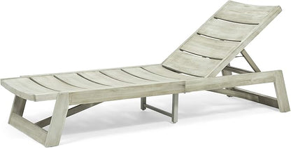 Great Deal Furniture Lillian Outdoor Wood and Iron Chaise Lounge, Light Gray and Gray, (309811)