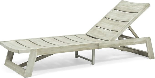 Great Deal Furniture Lillian Outdoor Wood and Iron Chaise Lounge, Light Gray and Gray, (309811)