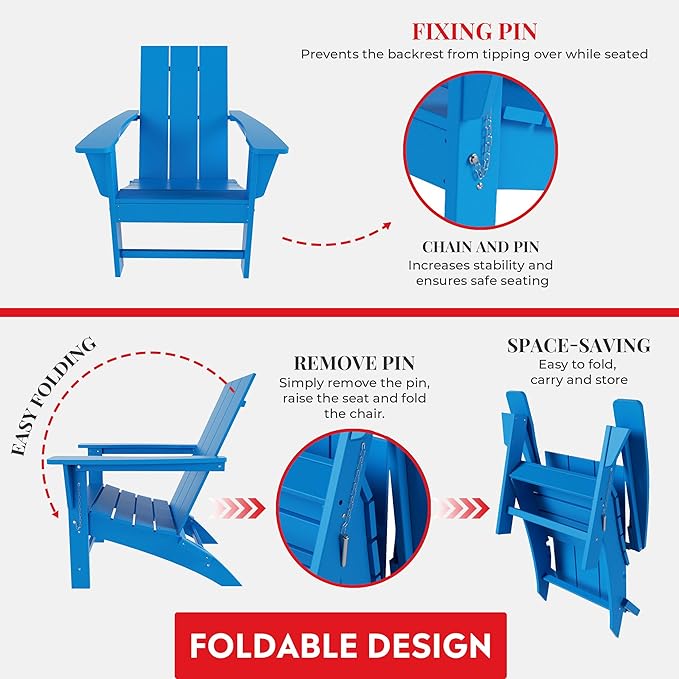 Costaelm Folding Adirondack Chairs, Outdoor Patio Adjustable Lawn Chairs - Photo 5