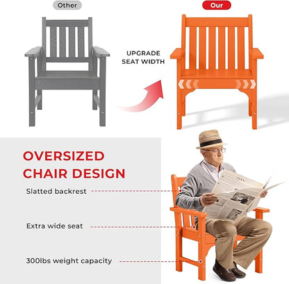 Costaelm Outdoor Dining Arm Chair, Patio HDPE Garden Dining Table Chair, Poly Lumber Waterproof Restaurant Bistro Farmhouse Chairs for Outside Porch Backyard, Orange