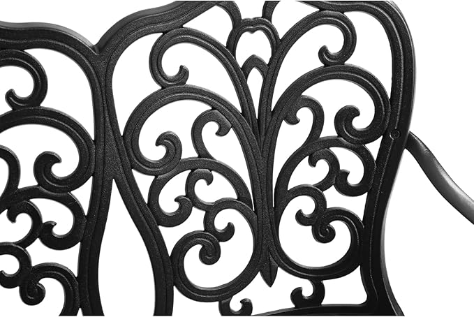 Patio Garden Bench Metal Park Cast Aluminum Outdoor Furniture with Floral Rose for Patio,Park,Lawn,Yard Black Aluminium Ready