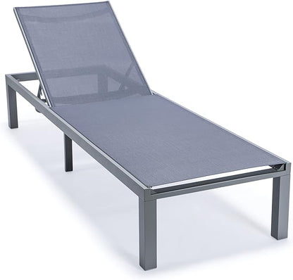 LeisureMod Marlin Aluminum Outdoor Chaise Lounge Chair (Set of 2) - Mesh Sling Fabric Seat Grey Aluminum Frame Beach, Pool Lounge Chair for Modern Patio Lawn, Garden and Backyard (Dark Grey)