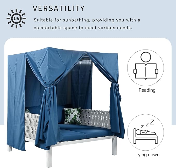 Merax Outdoor Patio Sunbed with Curtains and Soft Thick Cushions - Photo 4