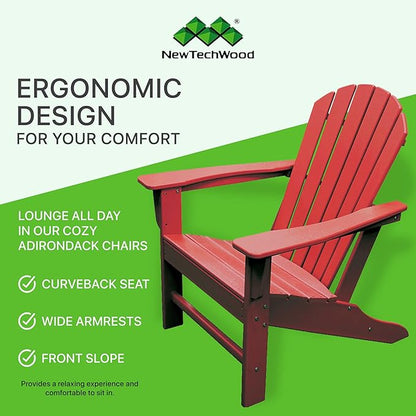 NewTechWood Atlantic Classic Curveback Plastic Weather Resistant Patio Adirondack Chair, Easy Installation, Widely Used in Outdoor, Fire Pit, Deck, Lawn, Outside, Garden Chairs (Ruby Red)