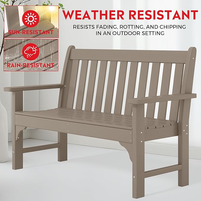 Costaelm Garden Bench, Farmhouse Park Front Porch for Entryway Bench Outdoor Seating Low Bench Patio Bench Outside/Indoor, Weathered Wood