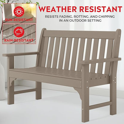 Costaelm Garden Bench, Farmhouse Park Front Porch for Entryway Bench Outdoor Seating Low Bench Patio Bench Outside/Indoor, Weathered Wood