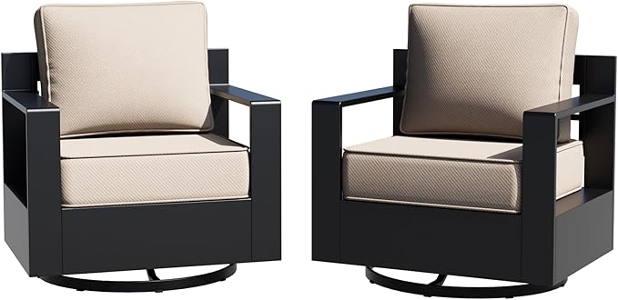 Aluminum Patio Swivel Chair - Outdoor Swivel Rocking Chair with 6" Thick Removable Cushions, All-Weather Metal Frame, Deep Setting for Garden, Poolside and Porch