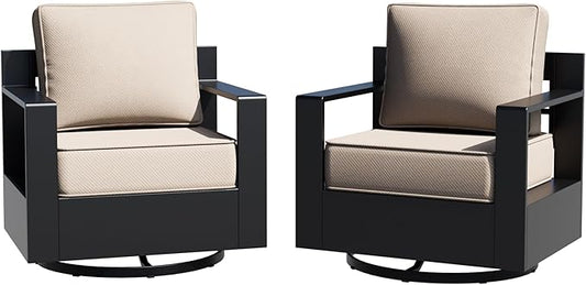 Aluminum Patio Swivel Chair - Outdoor Swivel Rocking Chair with 6" Thick Removable Cushions, All-Weather Metal Frame, Deep Setting for Garden, Poolside and Porch
