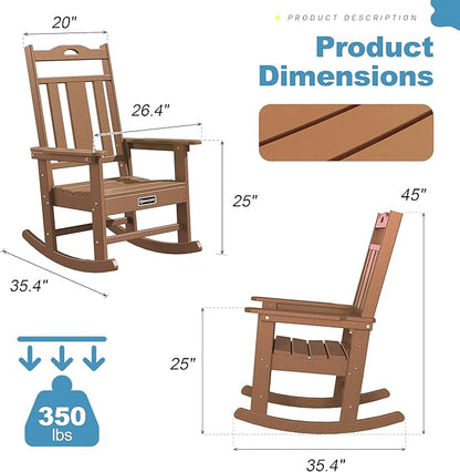 nalone Outdoor Rocking Chairs Set of 2, Oversized Porch Rocker Chair for Adult, All-Weather Resistant Patio Rocking Chair for Garden Lawn(Teak)