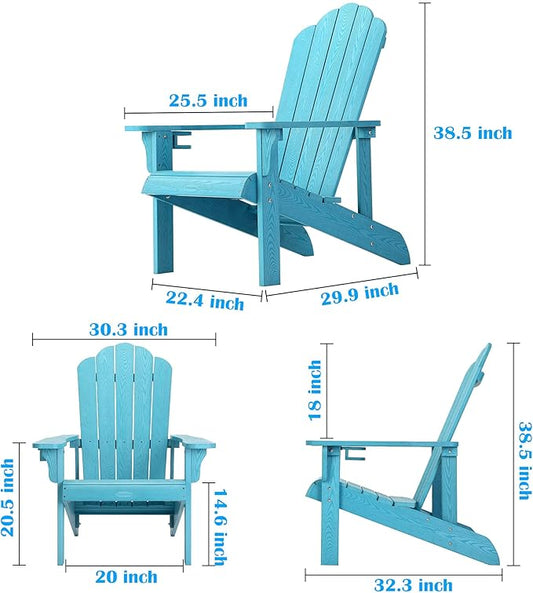 Adirondack Chair, Hard Plastic Weather Resistant Adirondack Chair with Cup Holder, Comfortable Easy to Assemble and Maintain, Outdoor Chair for Patio, Backyard Deck, Fire Pit & Lawn Porch ( Lake Blue)