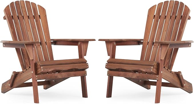 Wooden Folding Adirondack Chair Set of 2, Wood Lounge Patio Chair for Garden Outdoor - Photo 1