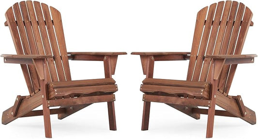 Wooden Folding Adirondack Chair Set of 2, Wood Lounge Patio Chair for Garden Outdoor, Solid Cedar Wood Lounge Patio Chair for Garden, Lawn, Backyard, Brown