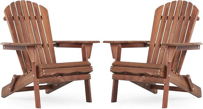 Solid Wood Folding Adirondack Chair Set of 2, Wooden Lounge Chairs for Patio, Garden, Backyard, Deck,Fire Pit,Half Assembled