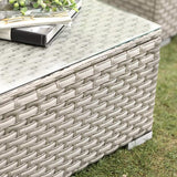 COSIEST Outdoor Furniture Warm Gray Wicker Glass-Top Coffee Table for Expanding Sectional Sofa Set for Garden, Pool - Photo 5