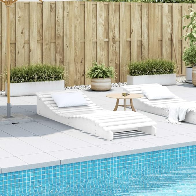 White Sun Lounger 80.7x27.6x12.4 in Solid Pine Wood Outdoor Chaise Lounge, Ergonomic S-Shape Patio Pool Chair for Garden - Photo 4