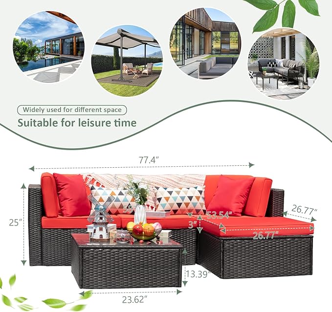 Devoko 5 Pieces Patio Furniture Sets All Weathevr Outdoor Sectional Patio Sofa Manual Weaving Wicker Rattan Patio - Photo 9