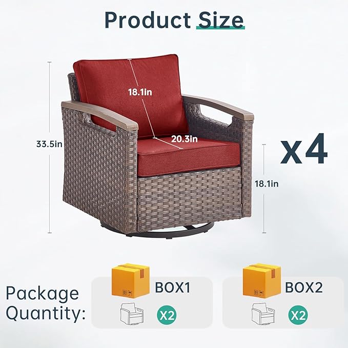 Luxury Outdoor Swivel Rocker Patio Chairs Set of 4 - Heavy Duty 4 Piece Patio Furniture Set All Weather Wicker Glider - Photo 2