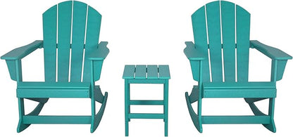 WO WESTIN OUTDOOR HDPE Laguna Outdoor Rocking Poly Adirondack Chair with Side Table 3-Piece Set, Turquoise