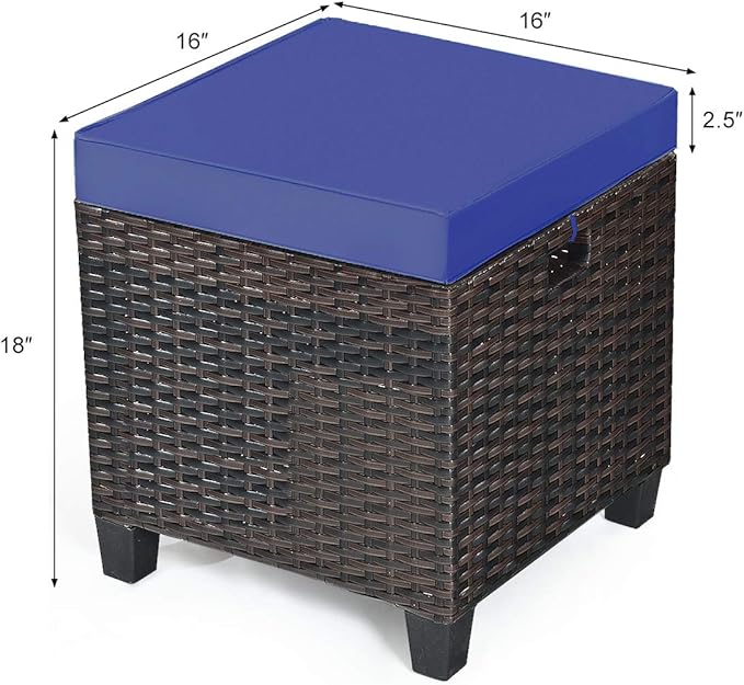 Tangkula 2 Pieces Outdoor Patio Ottoman, All Weather Rattan Wicker Ottoman Seat, Patio Rattan Furniture - Photo 3