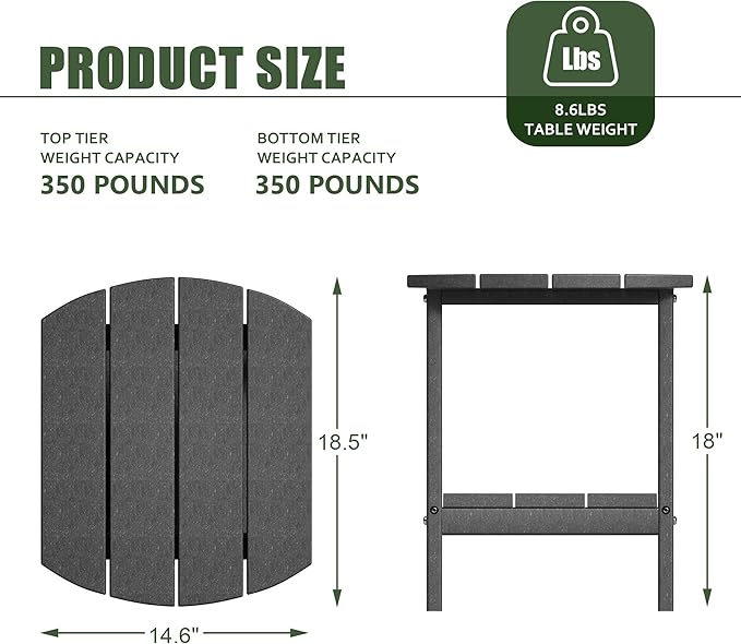 TORVA Patio Adirondack Side Table, Outdoor End Tables All-Weather Resistant HDPE Humidity-Proof Long Time Use for Deck - Photo 2