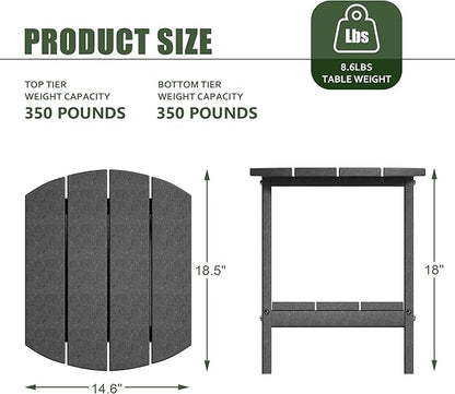 TORVA Patio Adirondack Side Table, Outdoor End Tables All-Weather Resistant HDPE Humidity-Proof Long Time Use for Deck, Lawn,Garden, Porch, Backyard End Table(Gray Color-2 Tier)