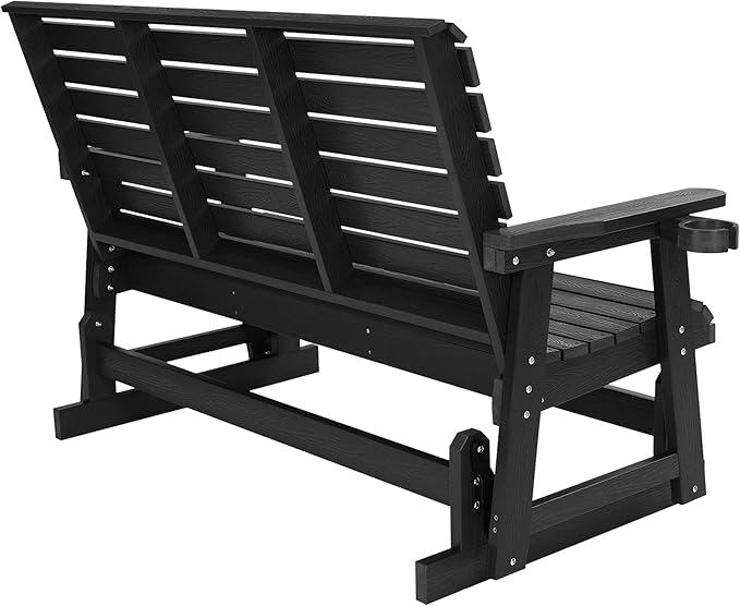 Poly Lumber Patio Glider with Cup Holders, High Backrest and Deep Contoured Seat, HIPS Material, All-Weather Resistant - Photo 9