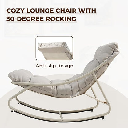 Grand patio Outdoor Rocking Chair, Metal Lounge Rocking Chair with Thick Cushion, Comfy Modern Rocker for Patio Porch Deck Backyard, Beige