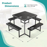 Giantex Picnic Table Bench Set for 4-8 People, 34" Outdoor Square Dining Table & 2 Benches w/Umbrella Hole - Photo 4