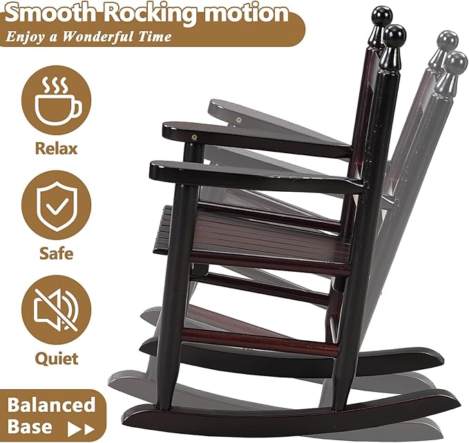 Toddler Rocking Chair for Kids Age 2-5, Hardwood Porch Rocker with Back Support & Armrest for Small Spaces Living Room Outdoor Garden, Easy Assembly (Espresso)
