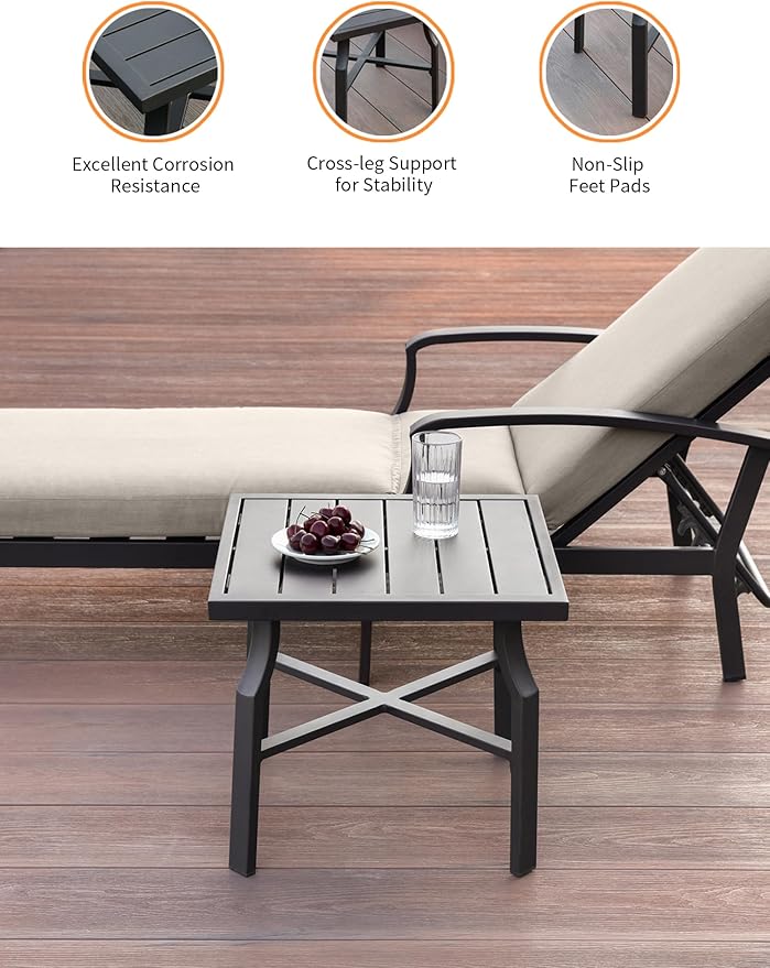 2 Pieces Lounge Chair Set, Outdoor Chaise Lounge Set, Never-Rust Aluminum Pool Lounge Set with Gray Cushion - Photo 7