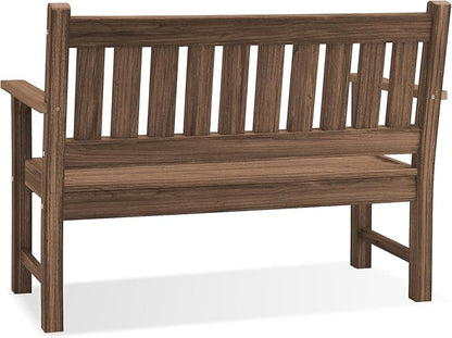 Outdoor Bench, 2-Person Garden Bench, Poly Lumber Patio Bench for Outdoors, Porch, and Park (Brown)